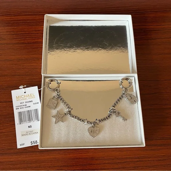Michael Kors NWT Mini Bag Charm 32H5SKCK4M Clear SilverCrystal Hardware - Picture 2 of 4